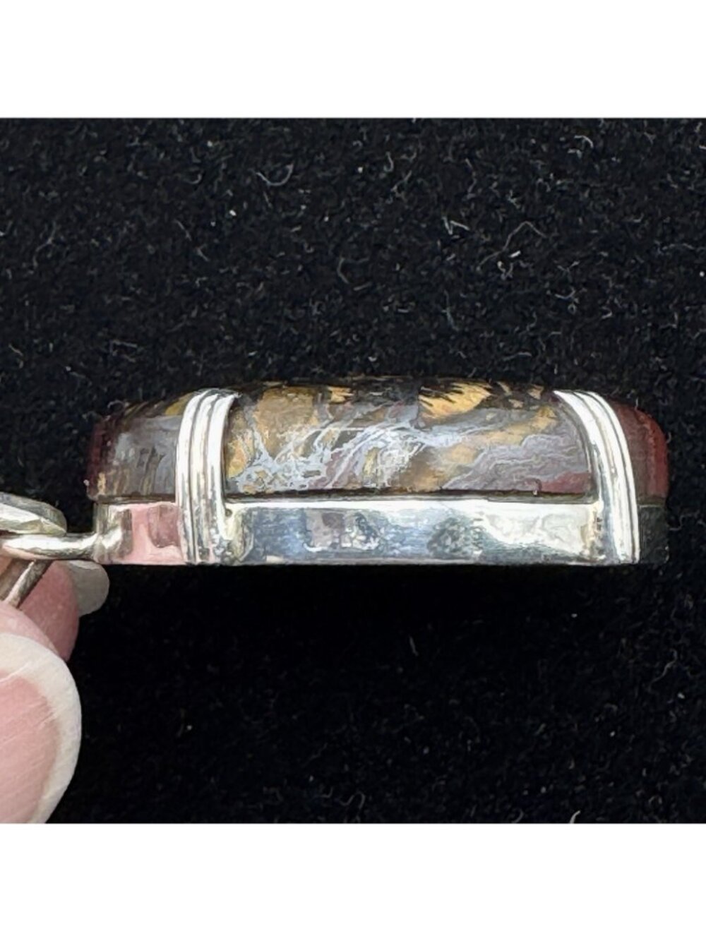 Tiger Iron Sterling Silver Pendant Polished Oval Gemstone Natural Layered Bands - Picture 11 of 16